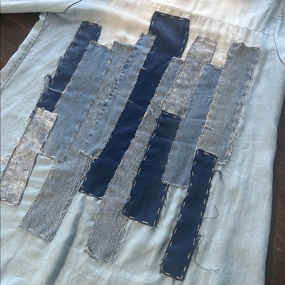 Venti6 Embellished Chambray Button Down Long Sleeved Shirt Dress - Picture 9 of 13